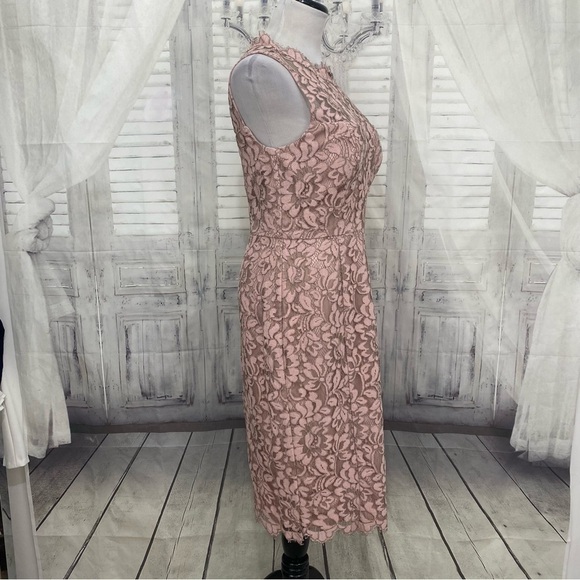 NEW Eliza J Siz 8 Blush Pink Sleeveless Lace Applique Illusion Sheath High Neck - Picture 7 of 9